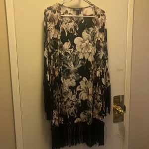 Floral Duster Cardigan with Fringe